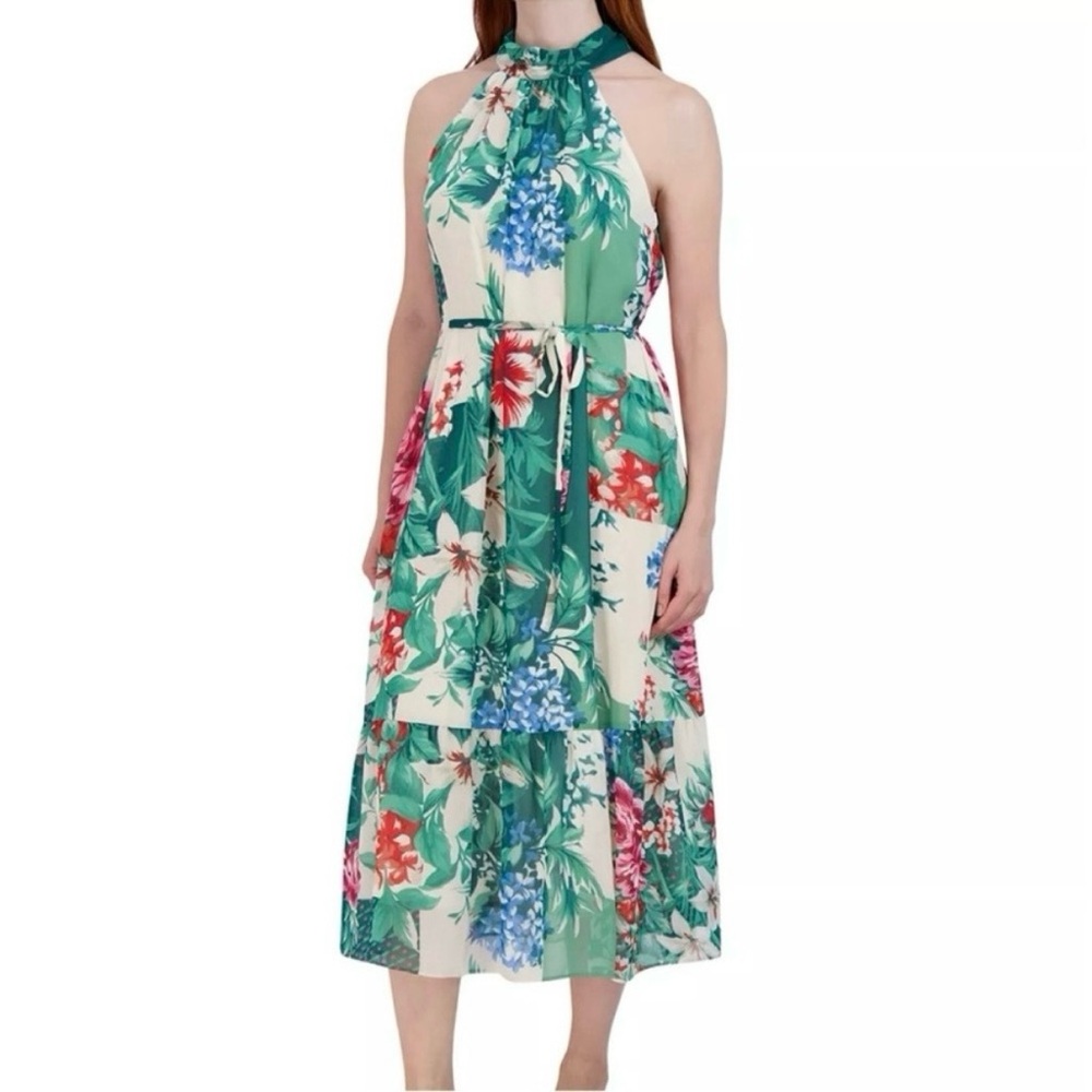 Donna Ricco Printed Mock-Neck Sleeveless Dress